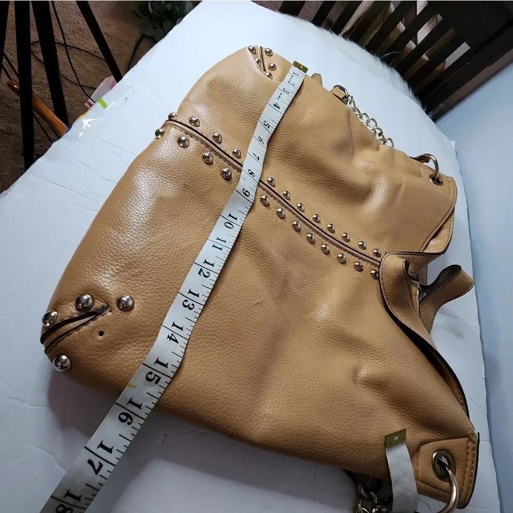 Large Michael Kors Uptown Astor Gold Accent Shoulder Tote Cross Body Purse Brow